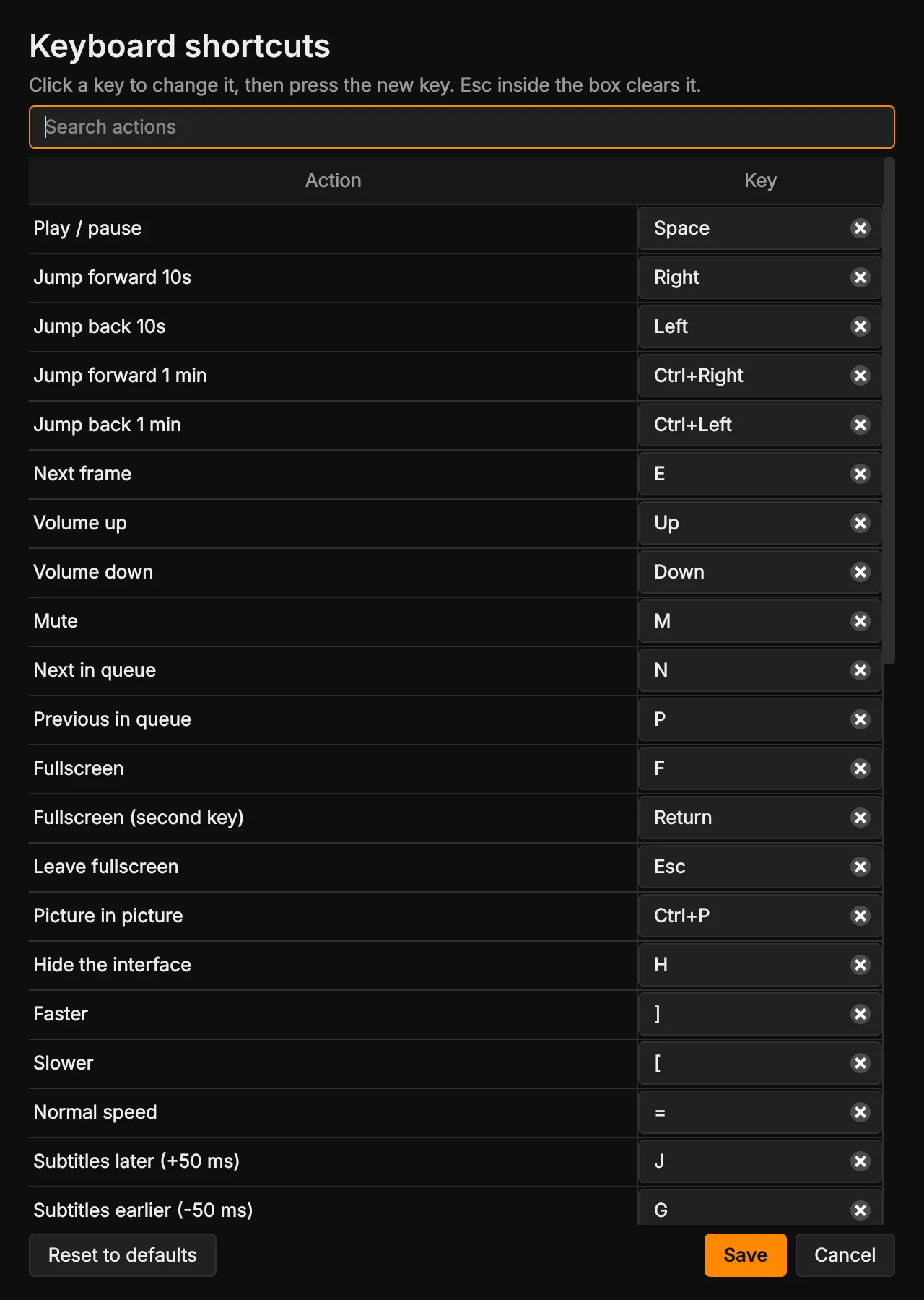 The shortcut editor (F1)