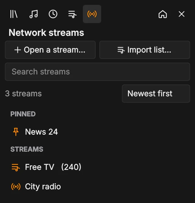 Streams tab