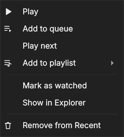 Right-click in Recent