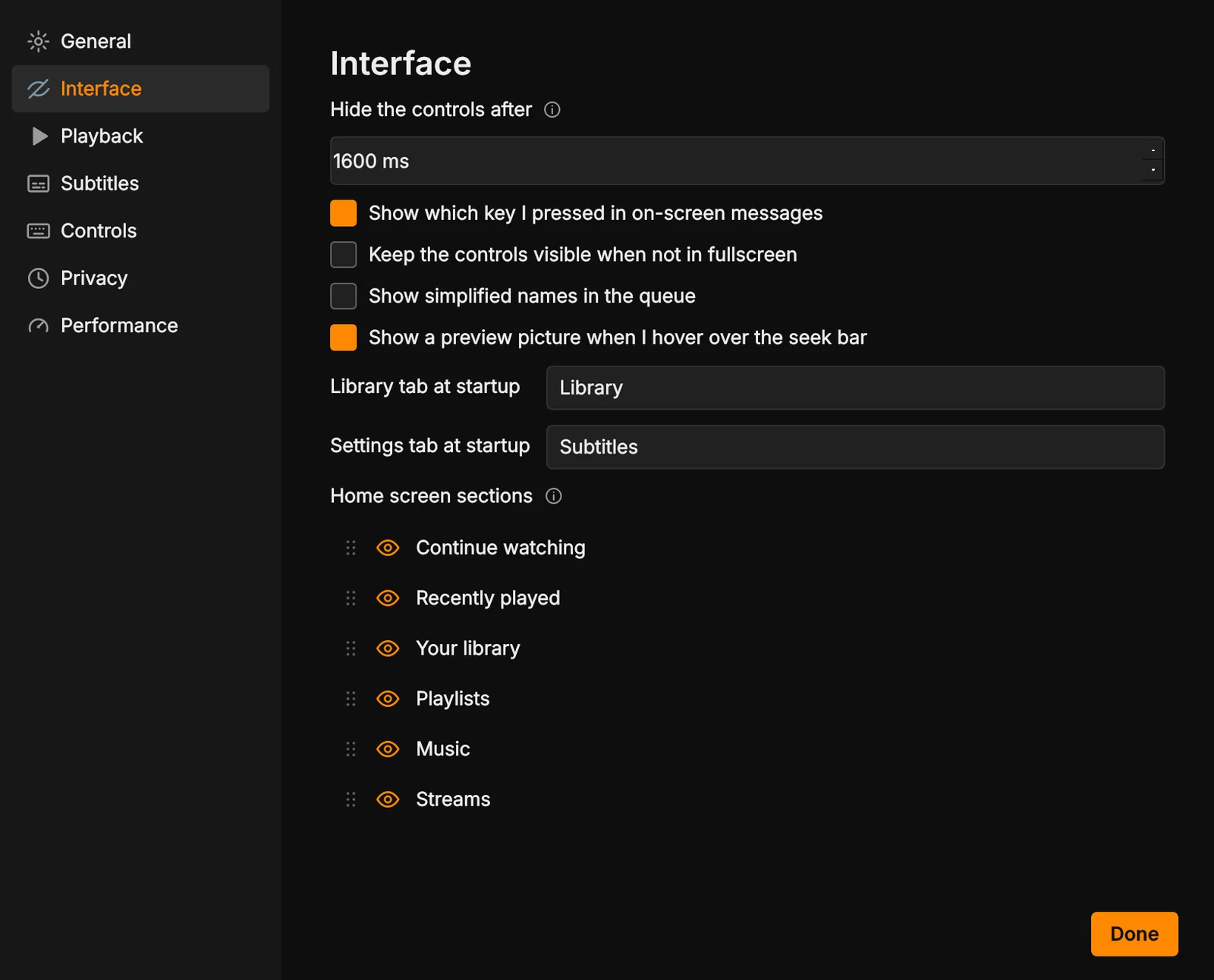 Preferences > Interface