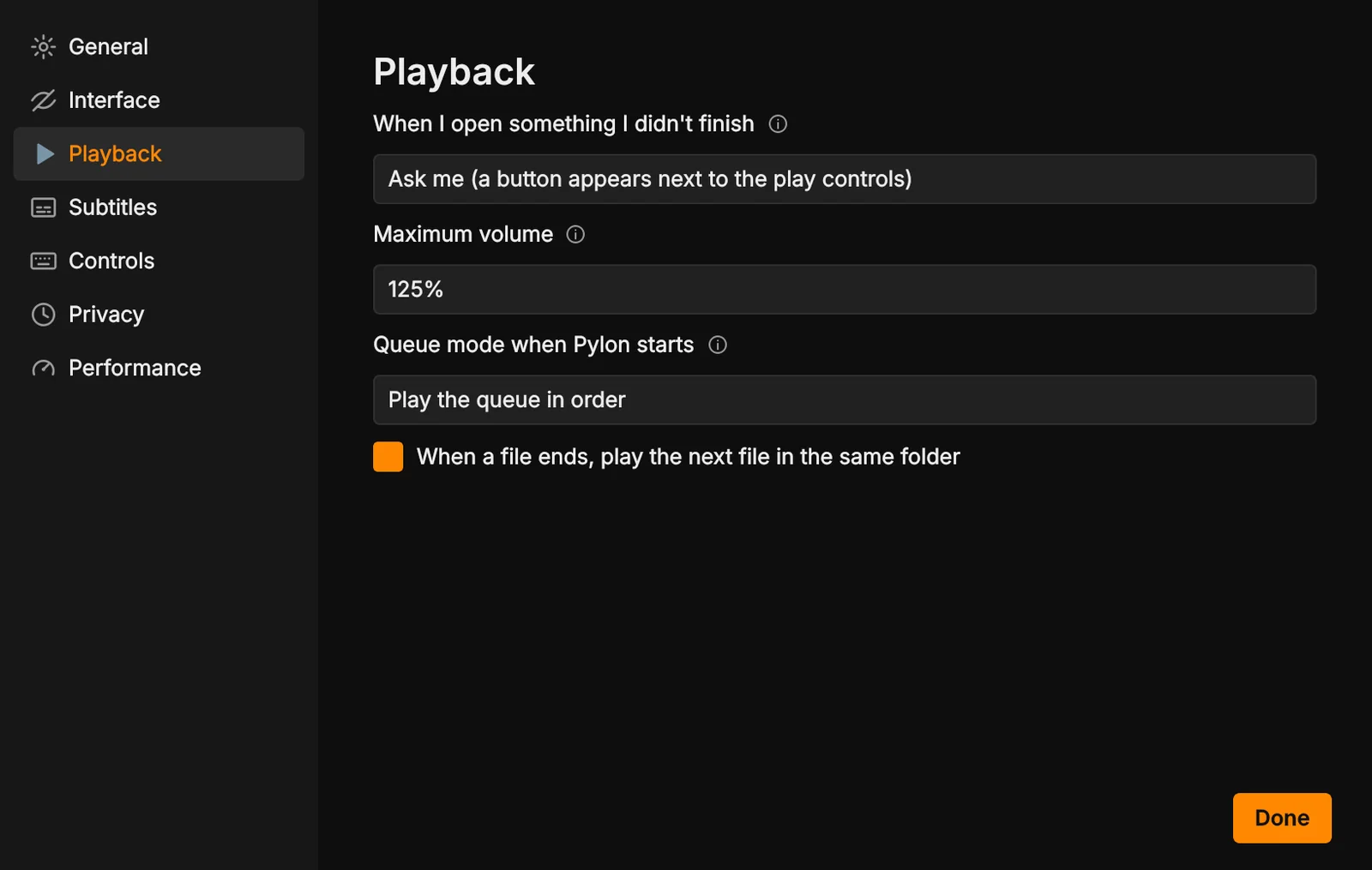 Preferences > Playback