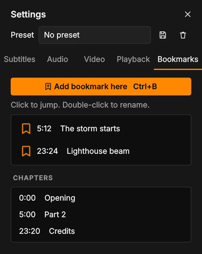 Bookmarks tab