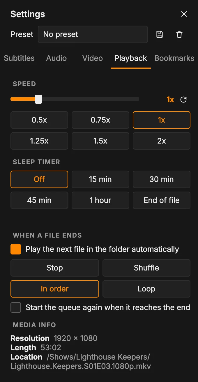 Playback tab